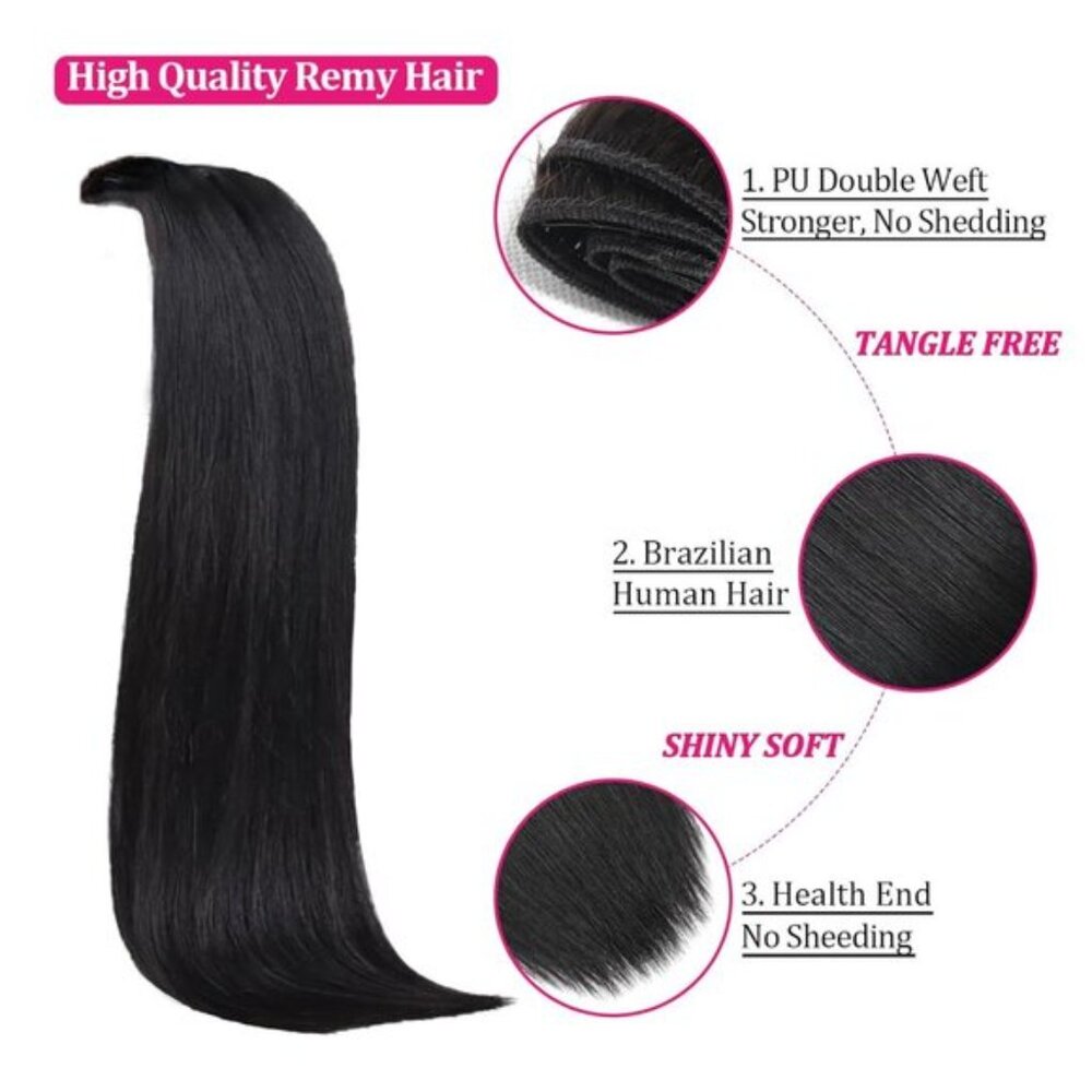 8PCS 120g Natural Black Human Hair Clip-in Extensions 20" Straight Double Weft - Picture 5 of 8